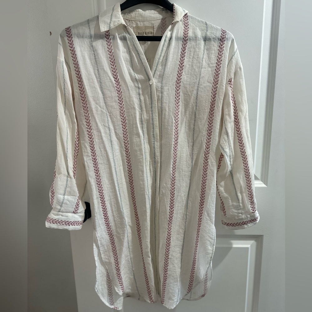 Anthropologie Moon River Cream Top w/Stripes Size XS EUC Oversize Beach Coverup